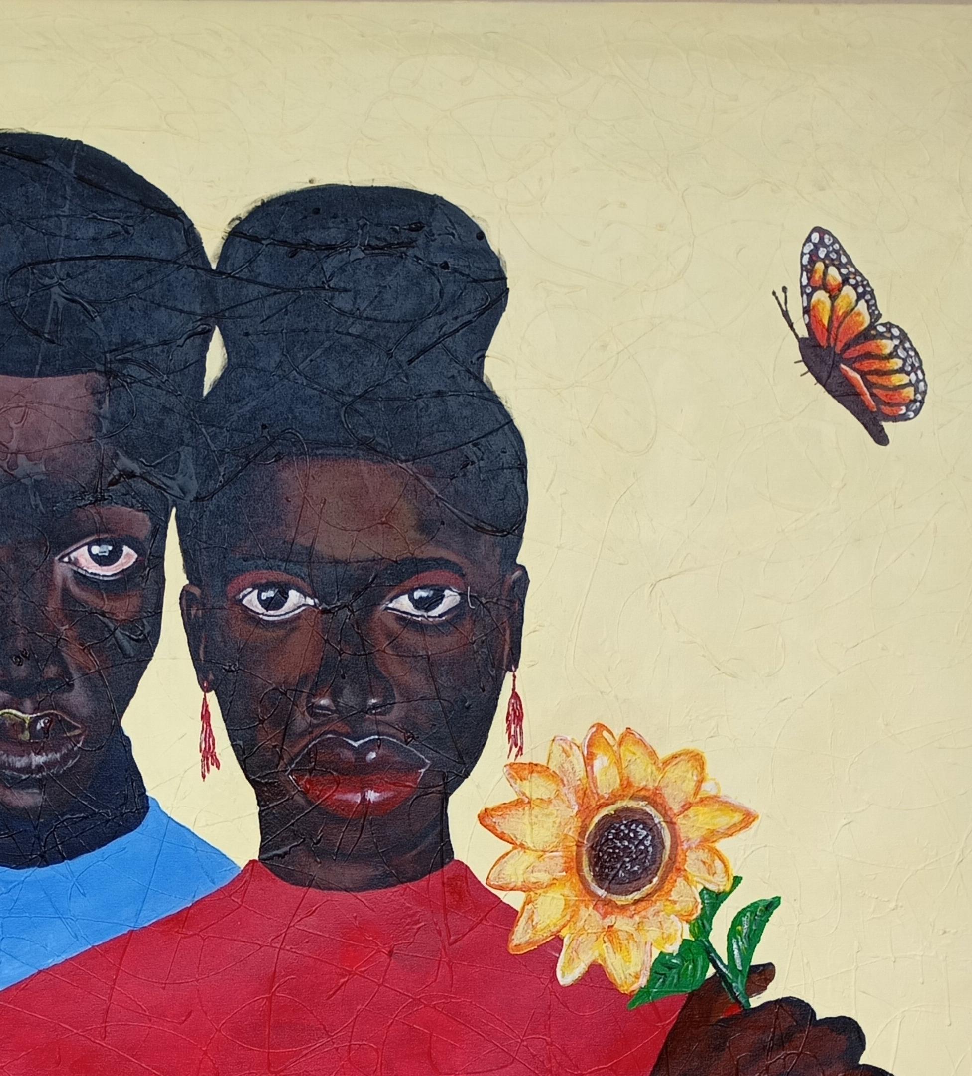 Io e te - 21° secolo, Contemporaneo, Ritratto figurativo dell'amore, Girasole - Painting Espressionista di Ayandare Adeniran Ayanmuyiwa