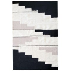 Ayda Handwoven Black and Cream Wool Kelem Area Rug