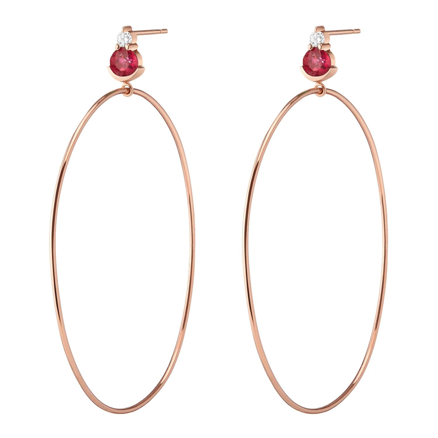 Ayda Hoops, Rose Gold and Ruby Hoops For Sale