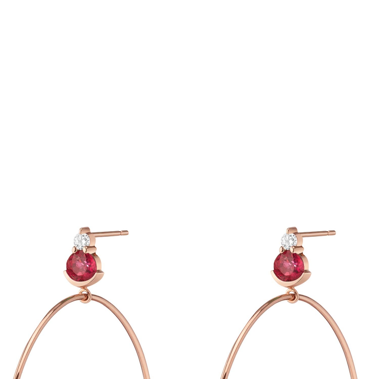 Contemporary Ayda Hoops, Rose Gold and Ruby Hoops For Sale