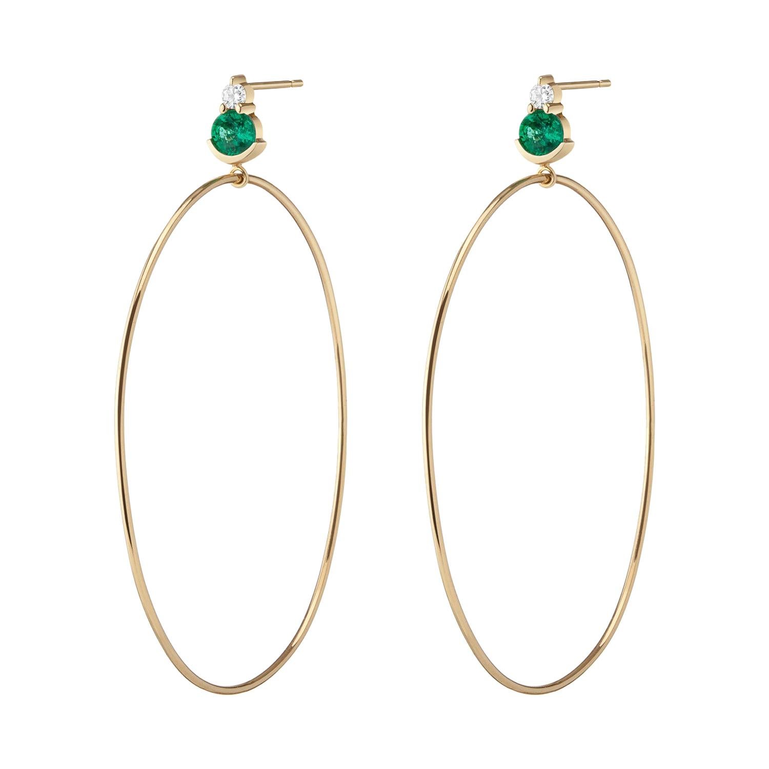 Ayda Hoops, Yellow Gold and Emerald Hoops For Sale