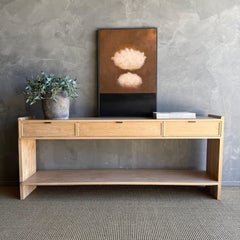 Ayer White Oak Console Table with Drawers and Brass Hardware