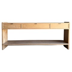 Ayer White Oak Console Table with Drawers and Brass Hardware