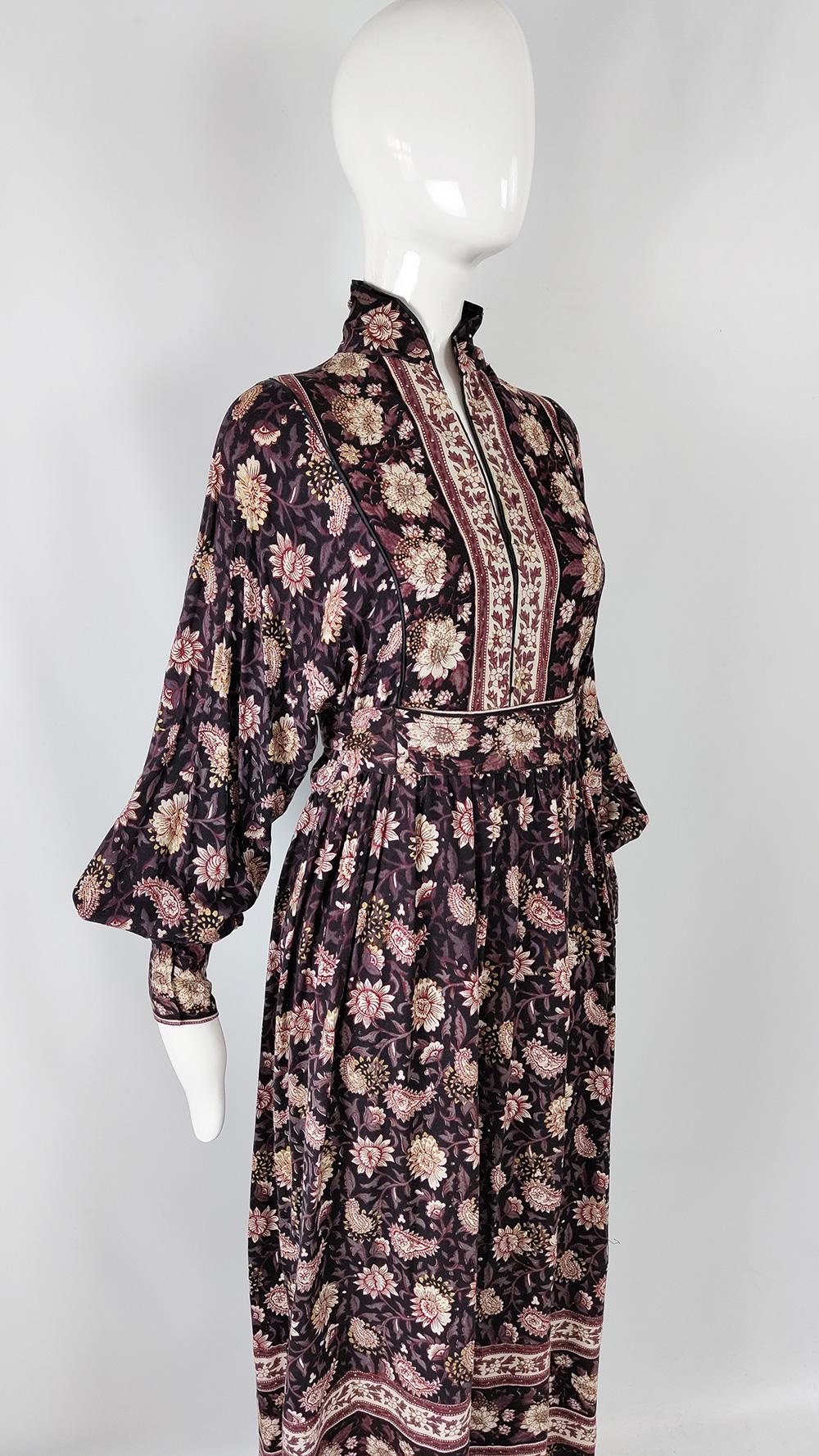 Ayesha Davar Vintage 70s Indian Block Print Bohemian Dress, 1970s  For Sale 2