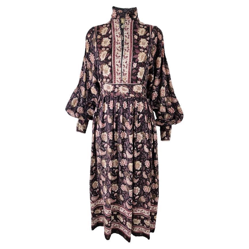 Ayesha Davar Vintage 70s Indian Block Print Bohemian Dress, 1970s  For Sale