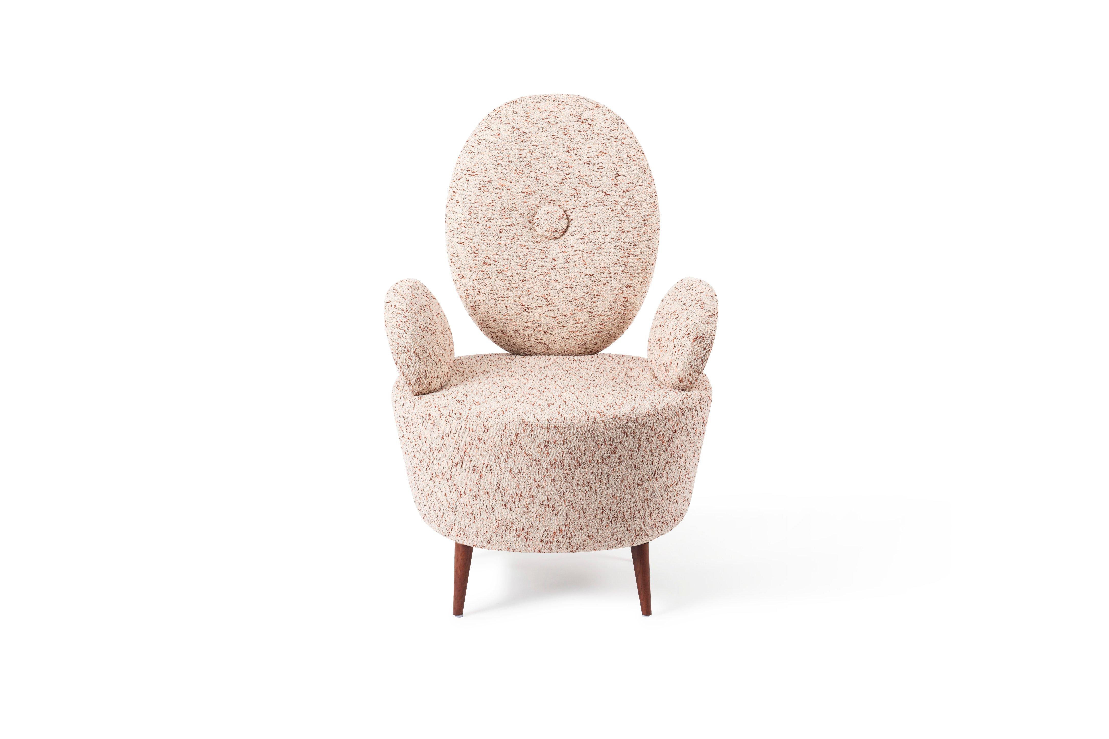 Ayi armchair and ottoman designed by Thomas Dariel, Maison Dada
Armchair • W76.9 x D79.6 x H105 / SH45 cm
Ottoman • W53 x D48 x H45 cm
Structure in solid timber and plywood • Memory foam
Base and seating fully upholstered in fabric
Metal base with