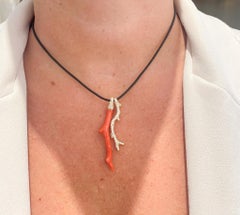 Aylin Aker 1980s 18k Yellow Gold Coral & Diamond Charm Necklace