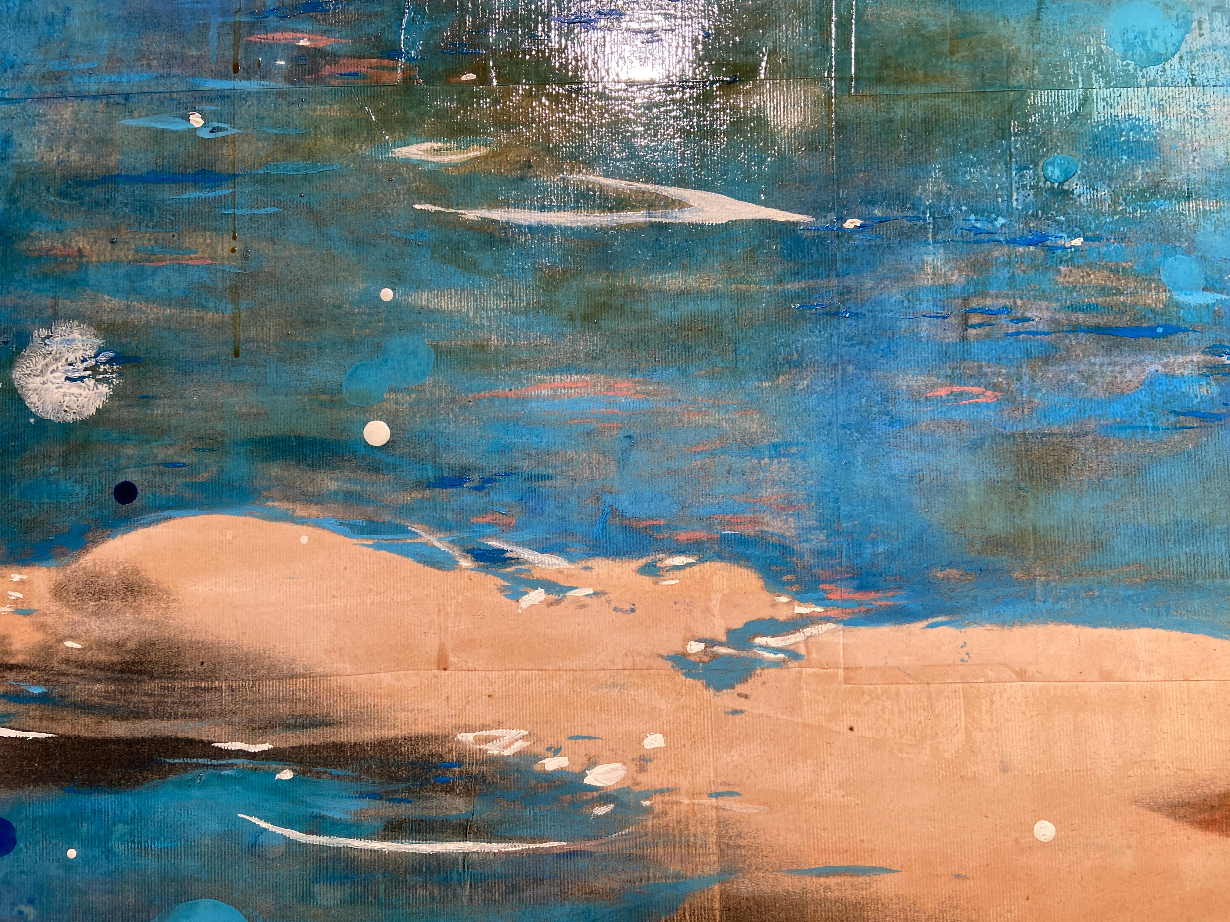 Fine Swim - Blue Landscape Painting by Ayline Olukman