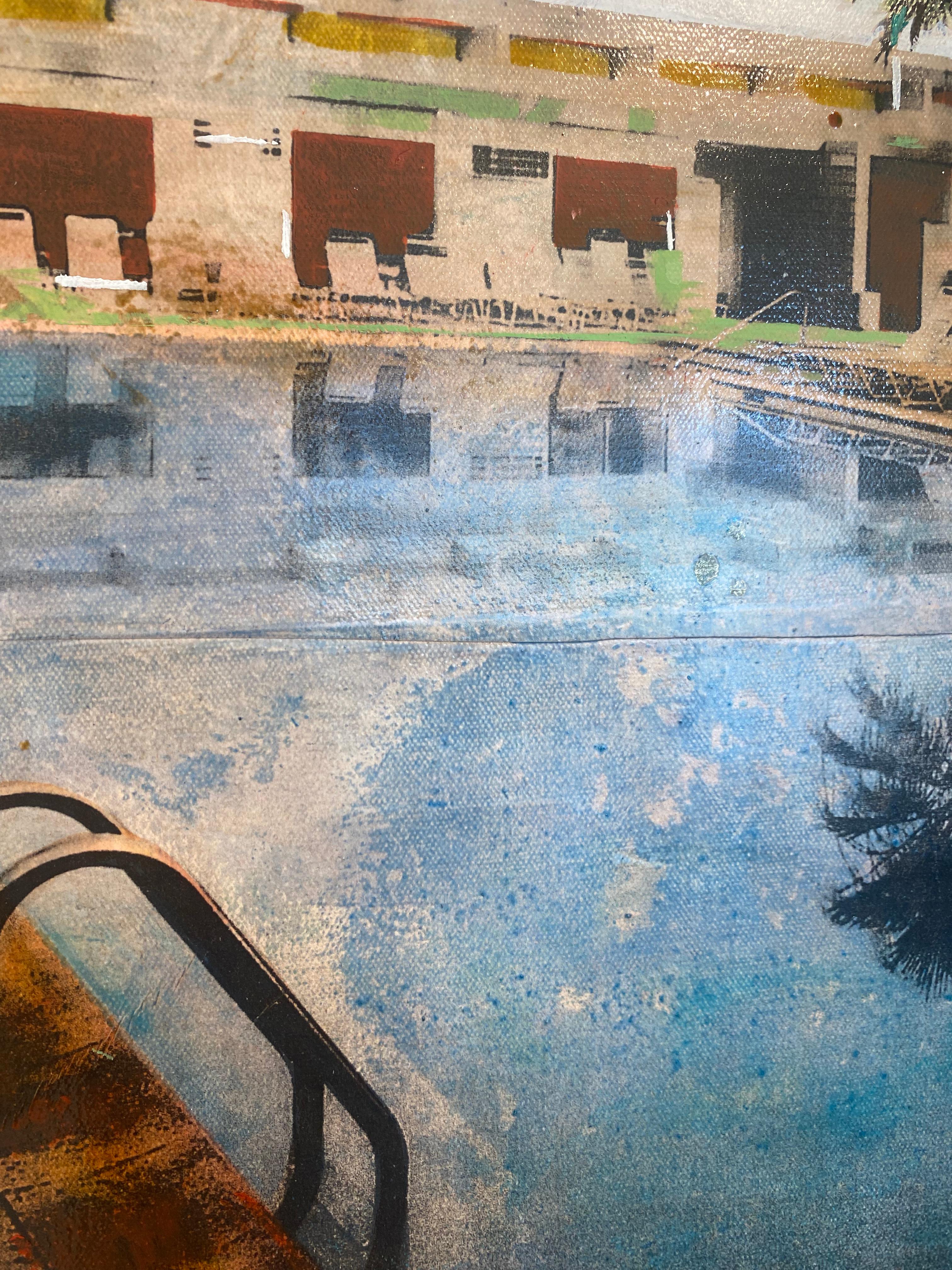 Palm's Mirror -  a Californian reflection of palm trees in a pool - Contemporary Painting by Ayline Olukman