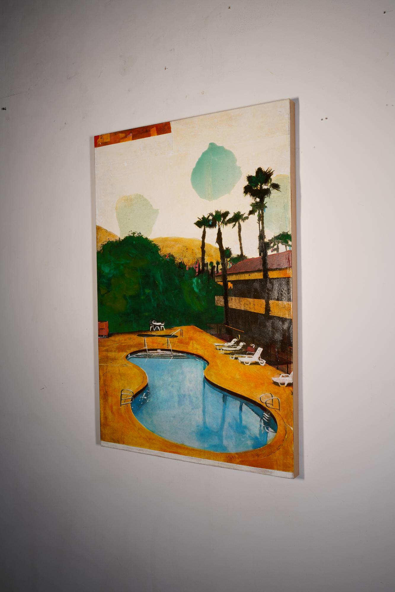 Poolview Horizon - Beige Landscape Painting by Ayline Olukman
