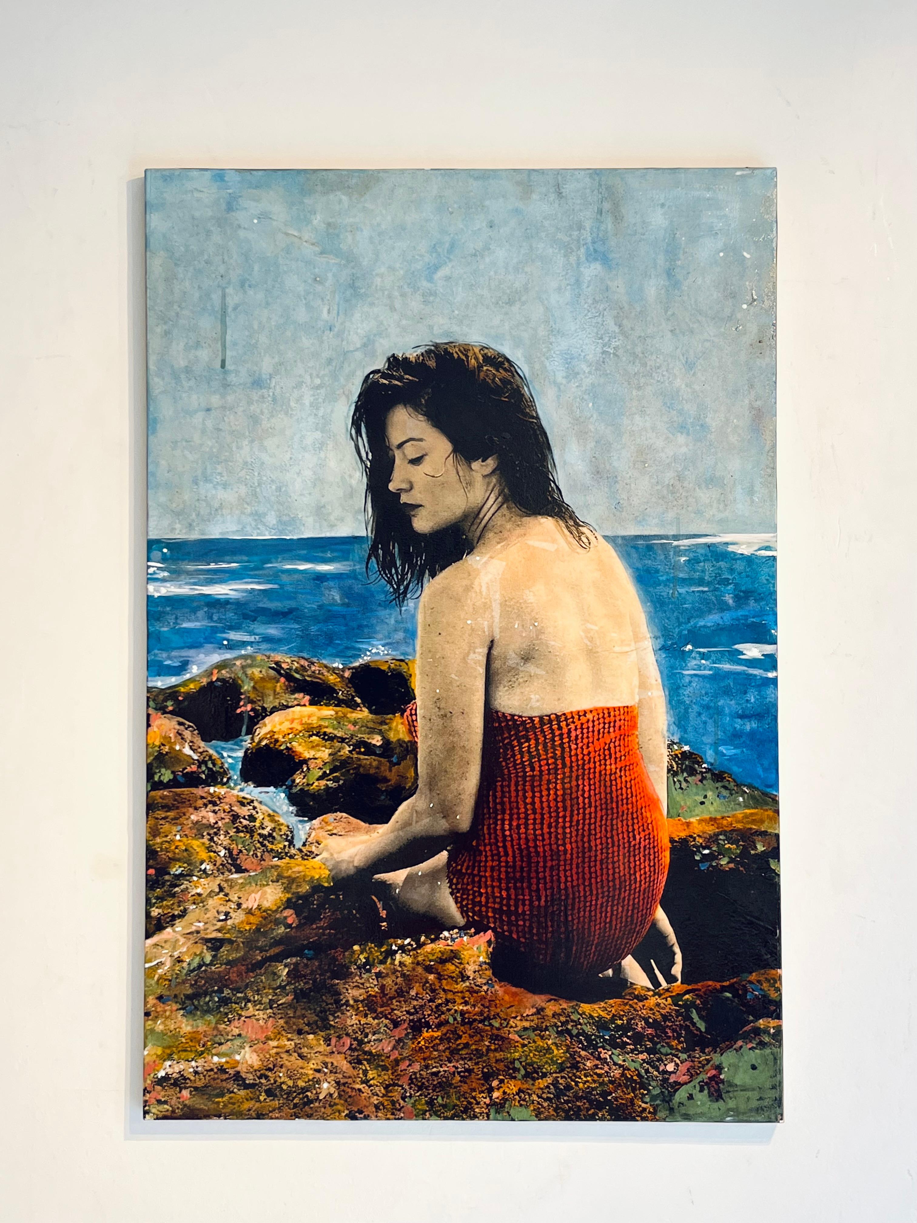 Siren-original modern female figurative-seascape painting-contemporary Artwork - Painting by Ayline Olukman