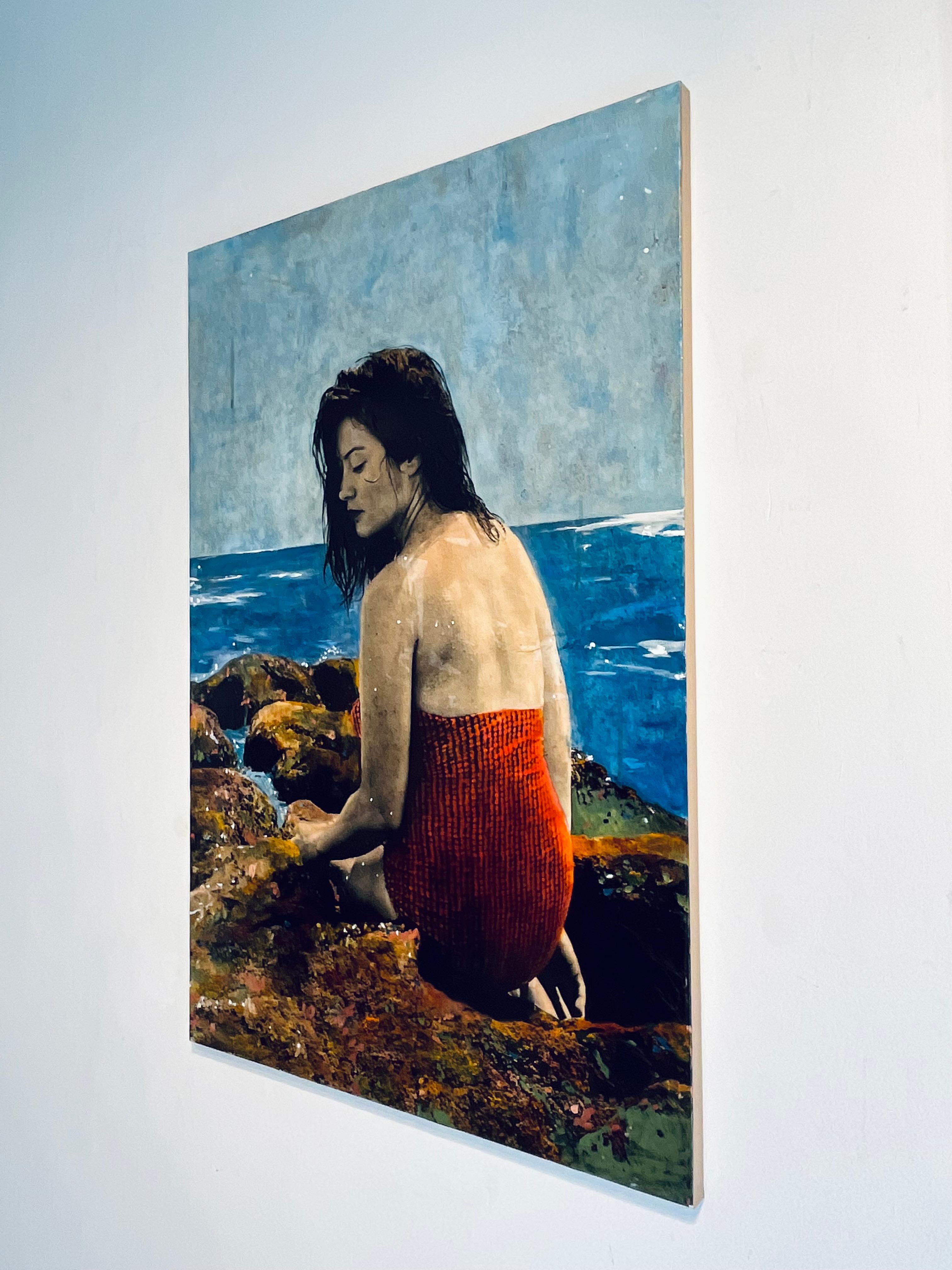 Sirene-originale moderne weibliche figurative-landschaftliche Malerei-zeitgenössisches Kunstwerk (Impressionismus), Painting, von Ayline Olukman