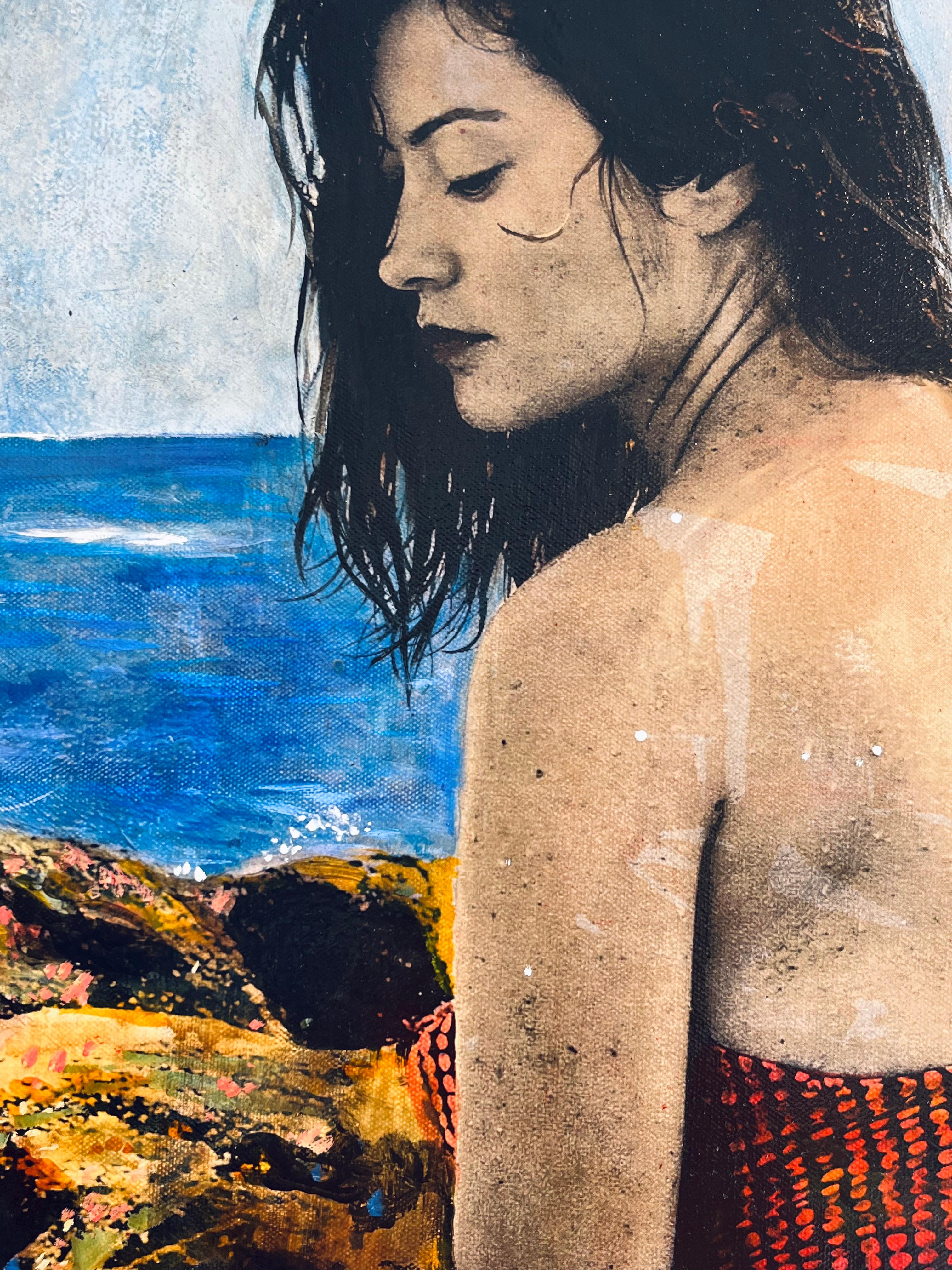 Sirene-originale moderne weibliche figurative-landschaftliche Malerei-zeitgenössisches Kunstwerk (Schwarz), Landscape Painting, von Ayline Olukman