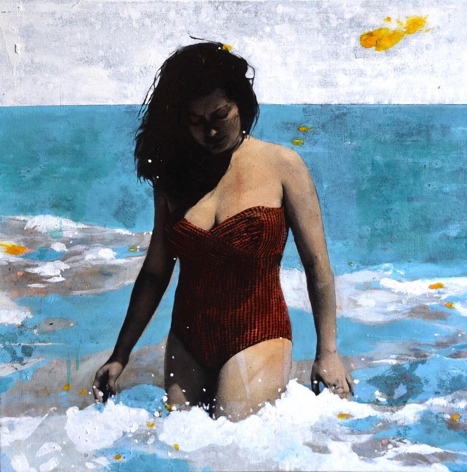 Waves - Original figurative moderne Impressionismus Meereslandschaft-figurative Gemälde – Painting von Ayline Olukman