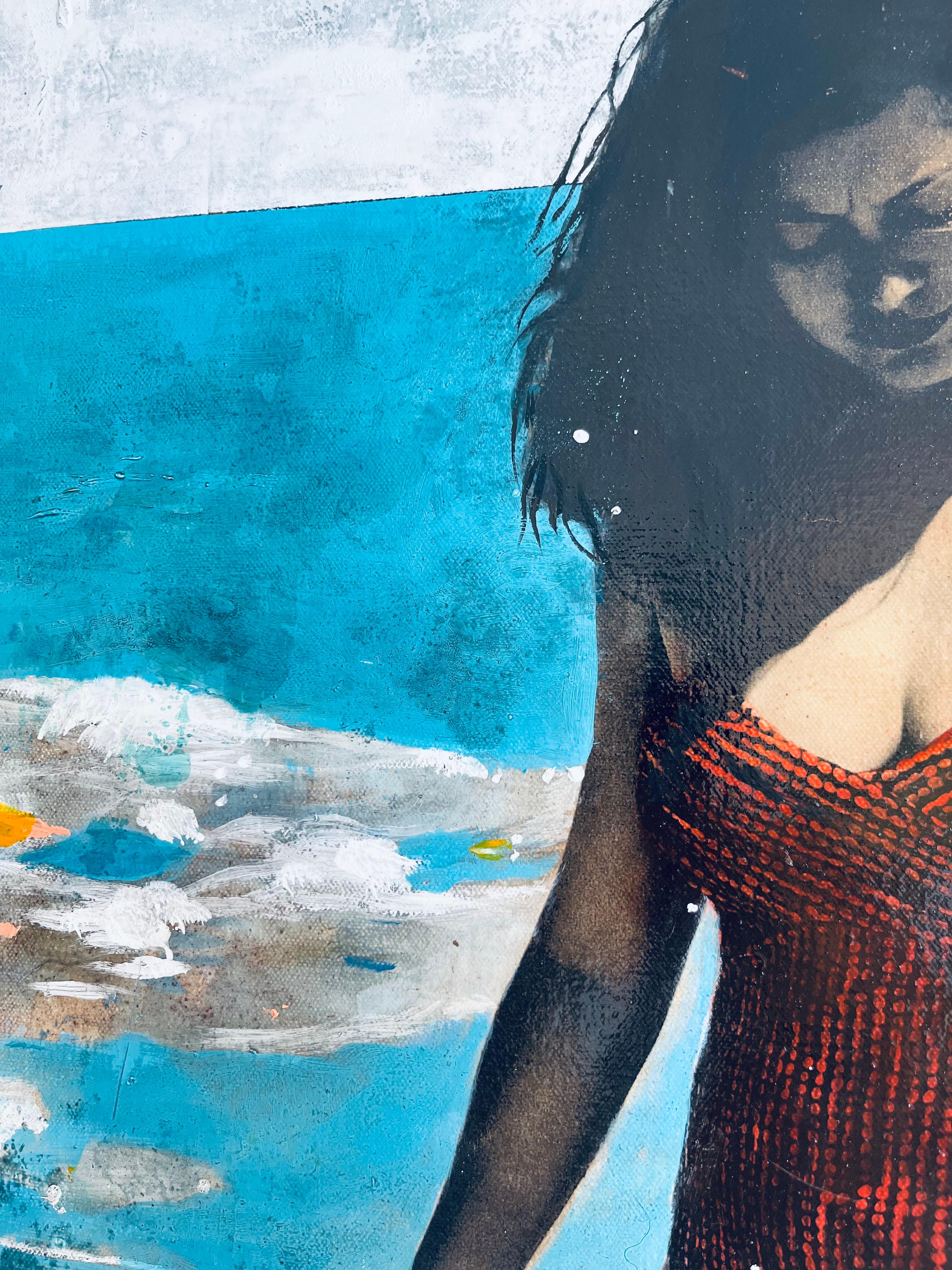 Waves - Original figurative moderne Impressionismus Meereslandschaft-figurative Gemälde (Grau), Figurative Painting, von Ayline Olukman