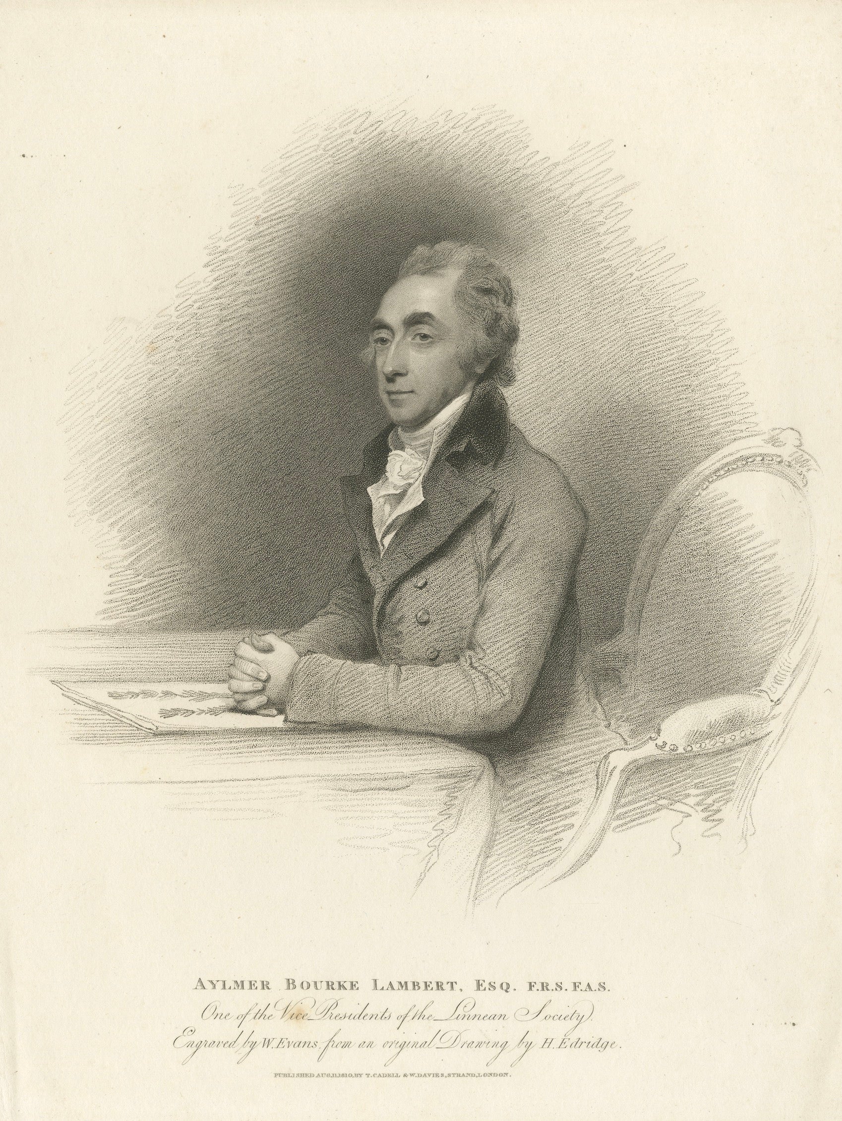 Aylmer Bourke Lambert Portrait, Botanical Stipple Engraving, William Evans 1810