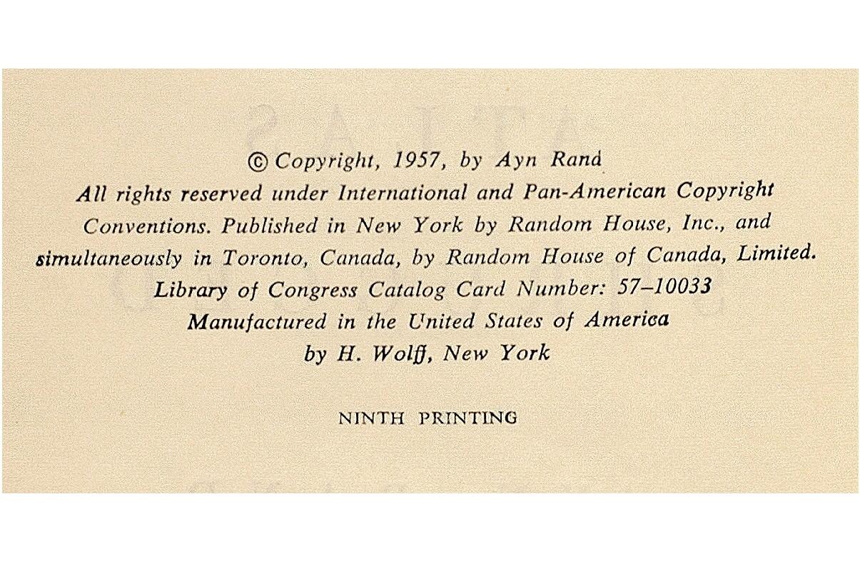 Ayn Rand, Atlas Shrugged, 1957, 9th Printing, Inscribed Presentation Copy 2