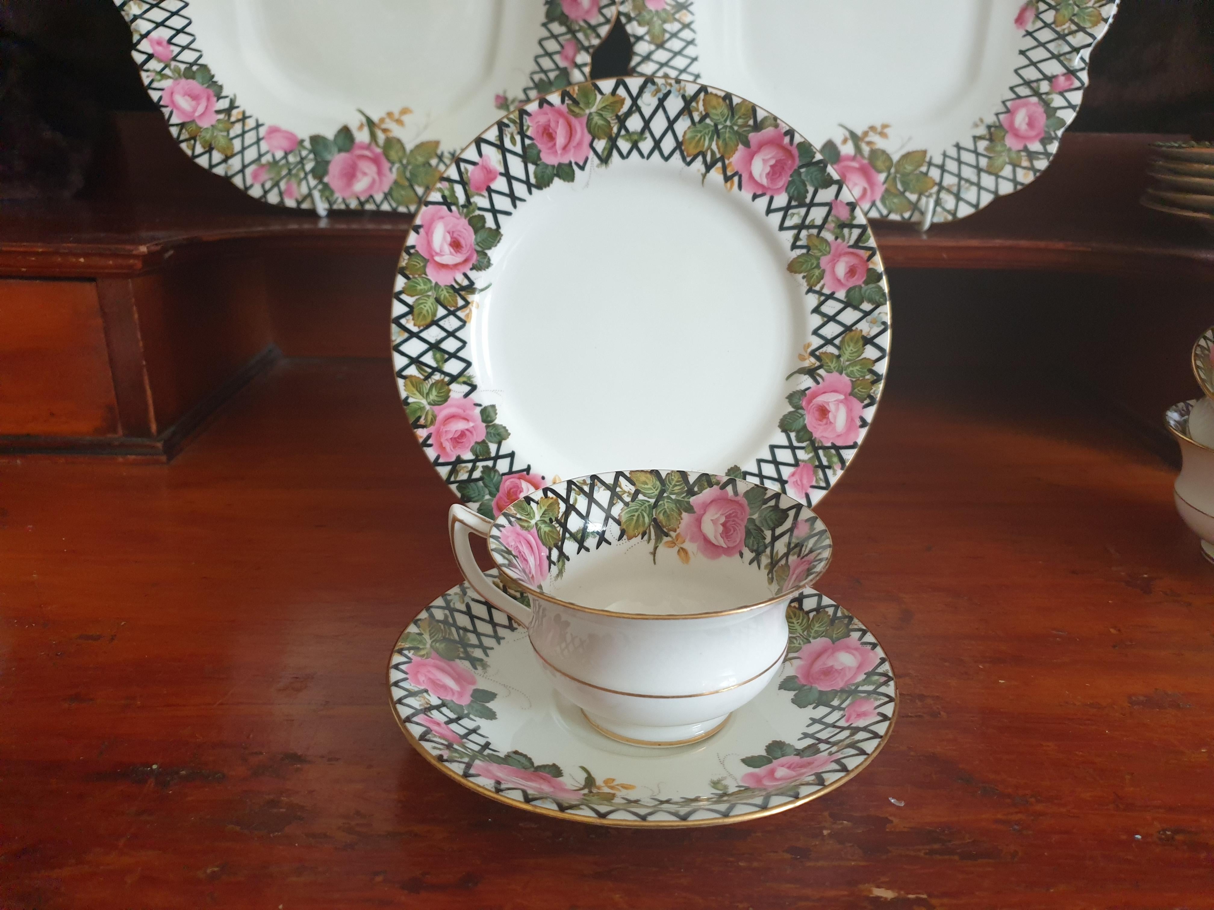 British Aynsley Art Deco Roses Tea Service For Sale