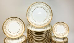 Aynsley Bone China Porcelain Dinner Service for 12 in Gold Dowery, circa 1960