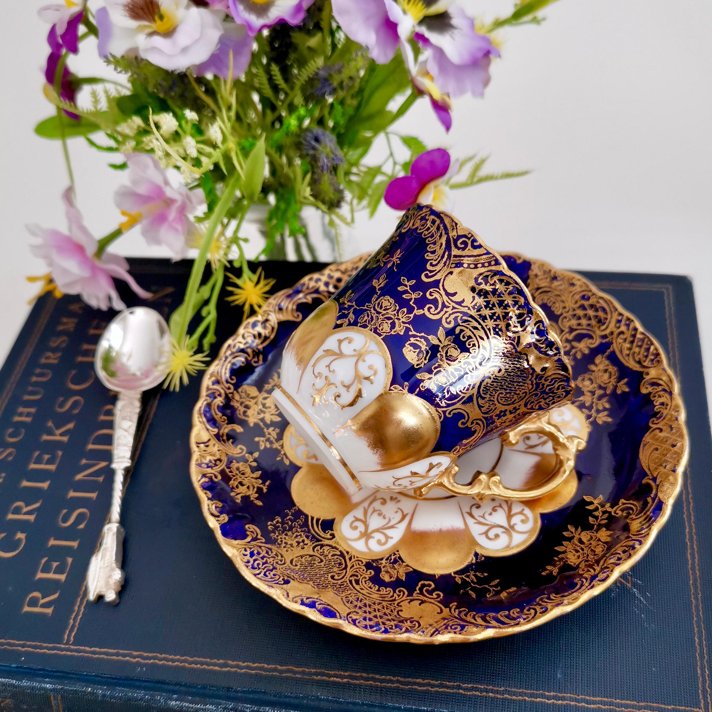 This is a wonderful Aynsley demitasse cup and saucer made between 1891 and 1912. The set is decorated in cobalt blue and gilt.

This little cup would make a perfect Valentine's Day gift!

Aynsley was one of the older potteries in Staffordshire,