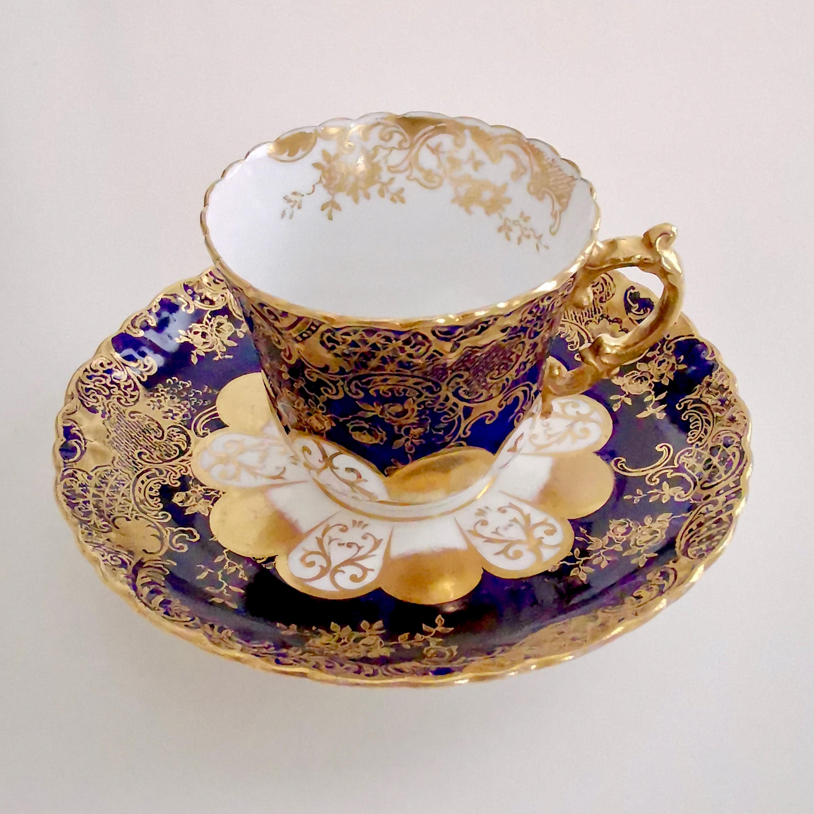 English Aynsley Porcelain Demitasse Cup, Art Nouveau Cobalt Blue with Gilt, 1891-1912