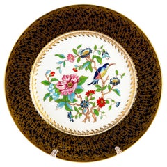 Vintage Aynsley English 24KT Gold Porcelain Plate Blossoms and Exotic Bird 