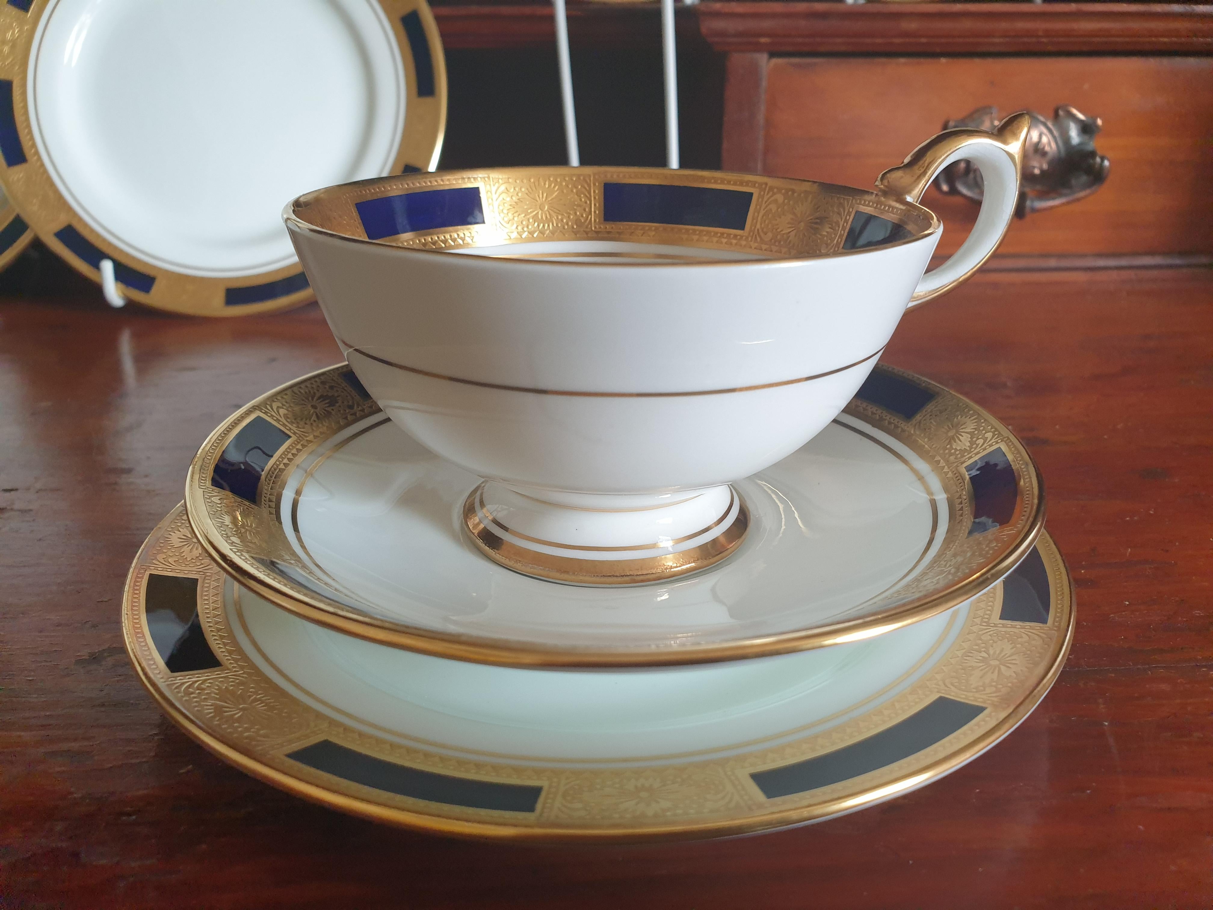 Porcelain Aynsley English Bone China Tea Set Empress Patten Cobalt