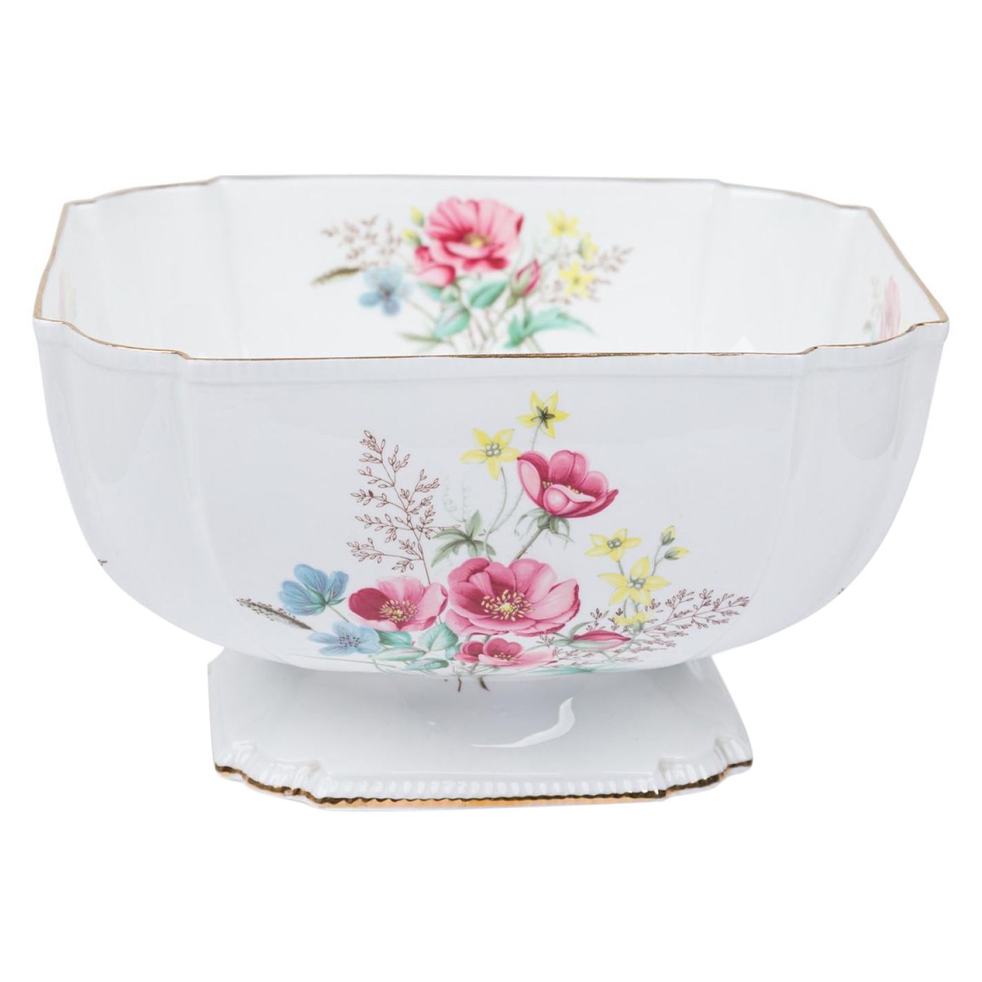 Aynsley Mid-Century English Bone China Centerpiece Bowl with Floral Decoration