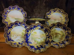 Aynsley English Hand Painted Raised Gilding Dessert Service Signed J Keeling