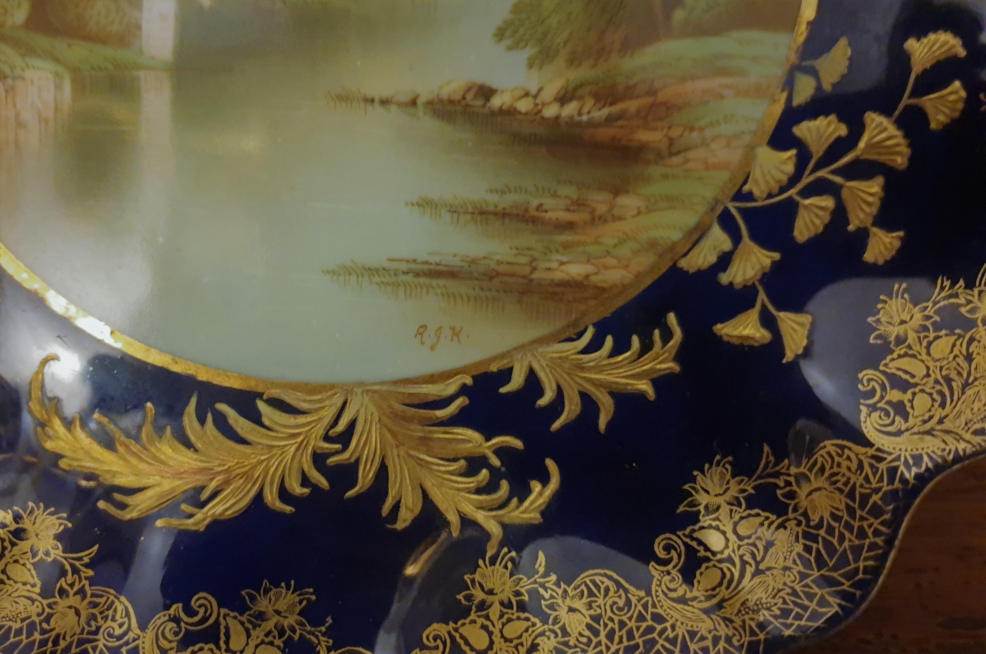 Aynsley English Hand Painted Raised Gilding Dessert Service Signed J Keeling For Sale 4