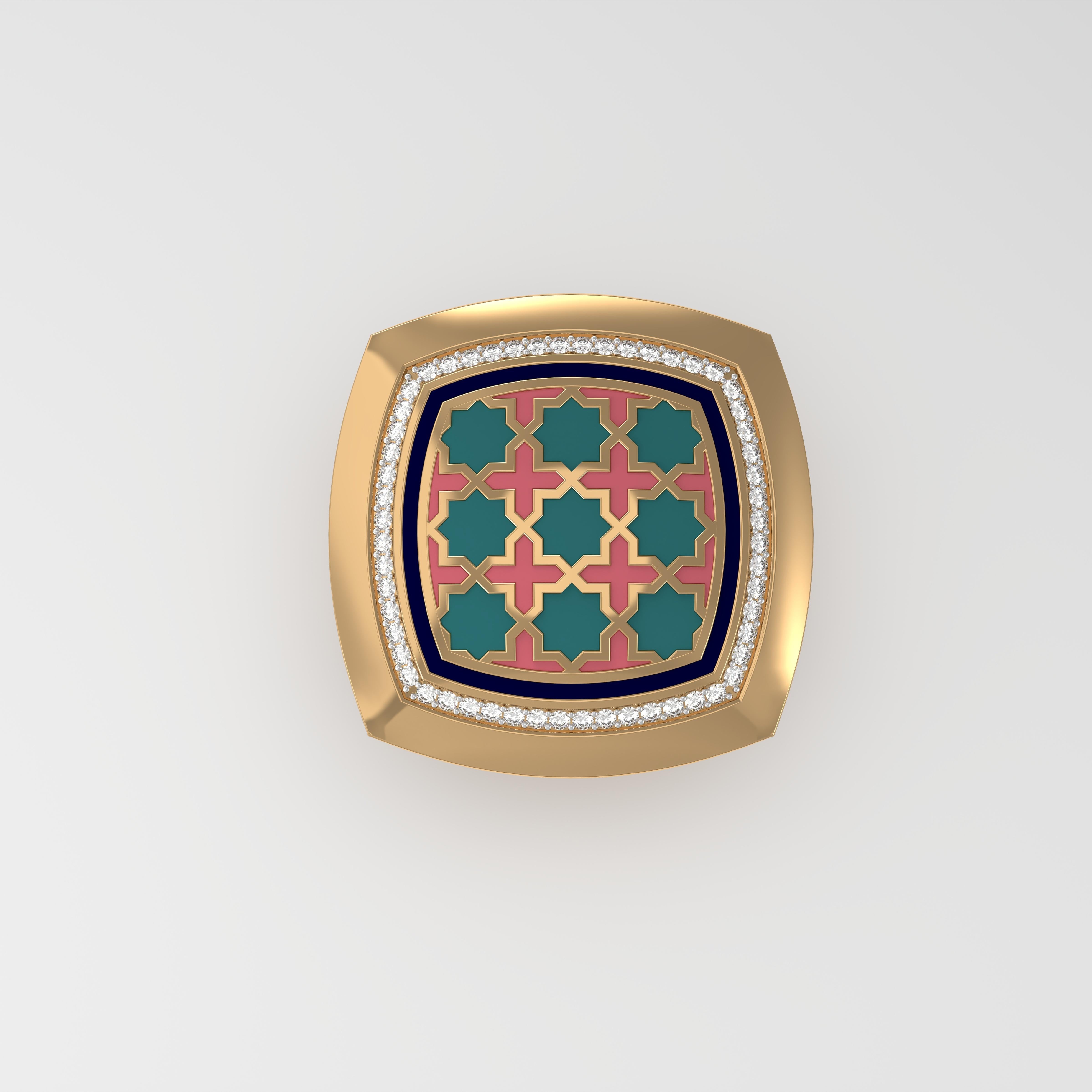 For Sale:  SOHNAA 18Kt Gold Diamond Enamel Miraas Aynur Cushion Signet Ring 2