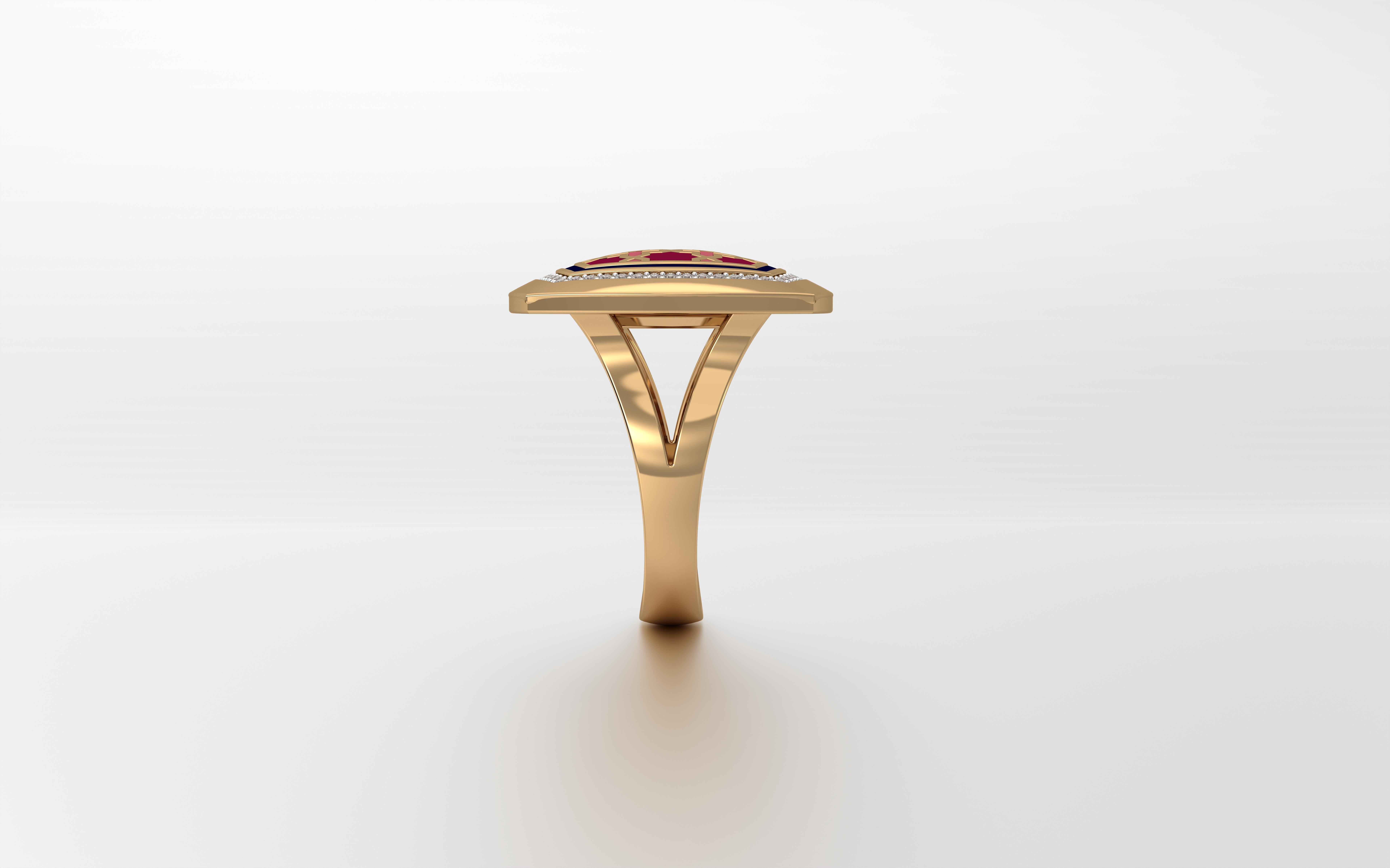 For Sale:  SOHNAA 18Kt Gold Diamond Enamel Miraas Aynur Cushion Signet Ring 4