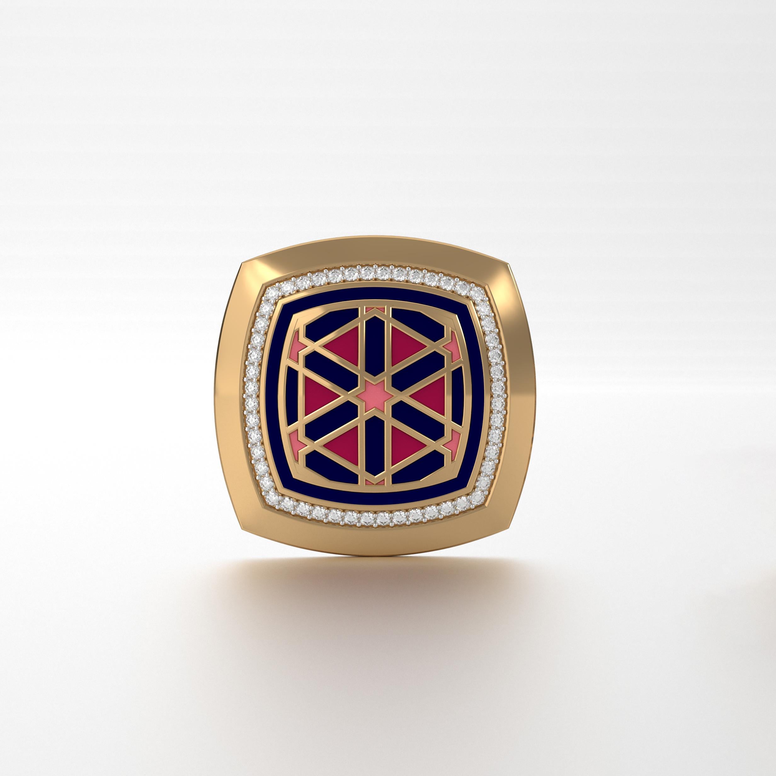 Round Cut SOHNAA 18Kt Gold Diamond Enamel Miraas Aynur Cushion Studs Earrings For Sale