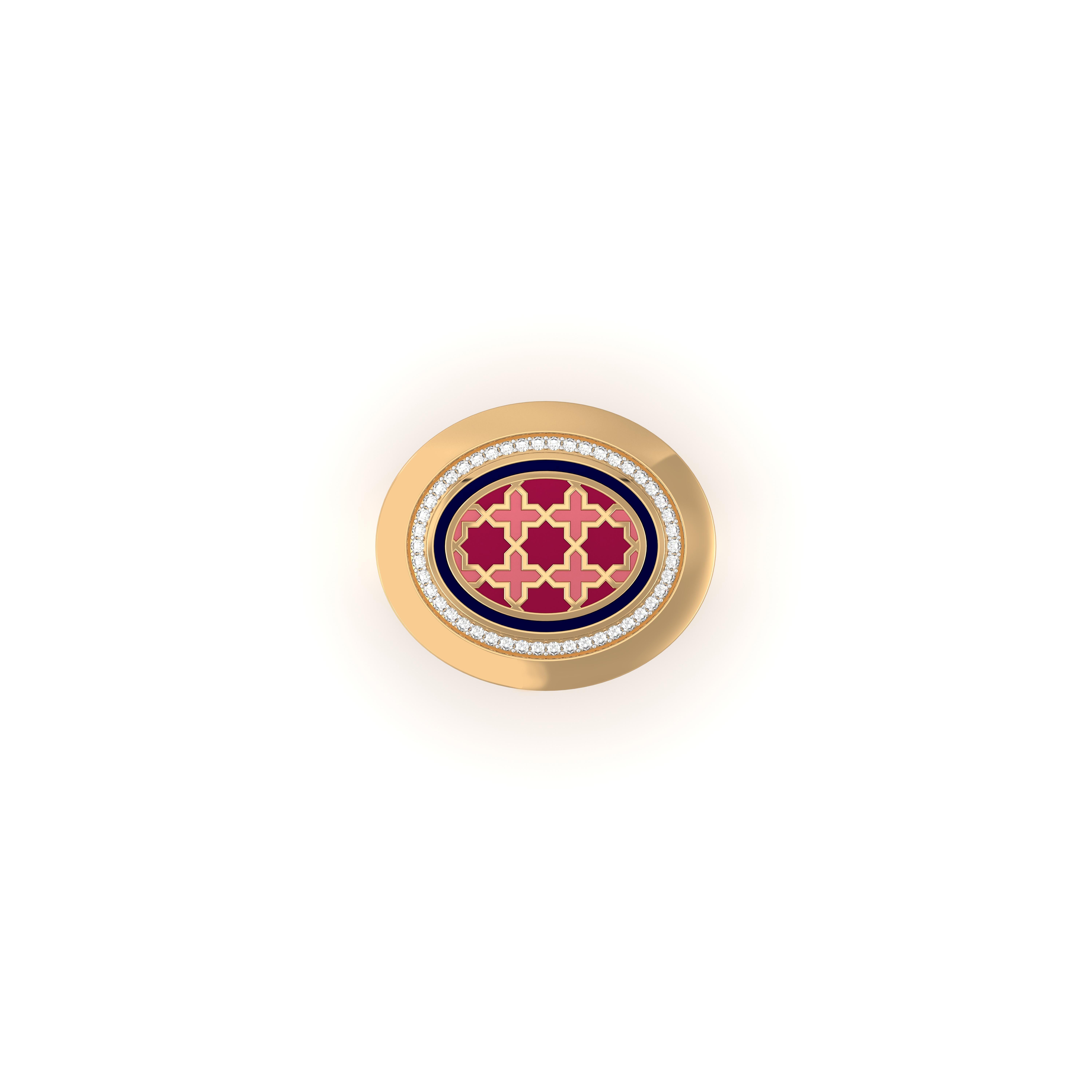 For Sale:  SOHNAA 18Kt Gold Diamond Enamel Miraas Aynur Horizontal Oval Signet Ring 2