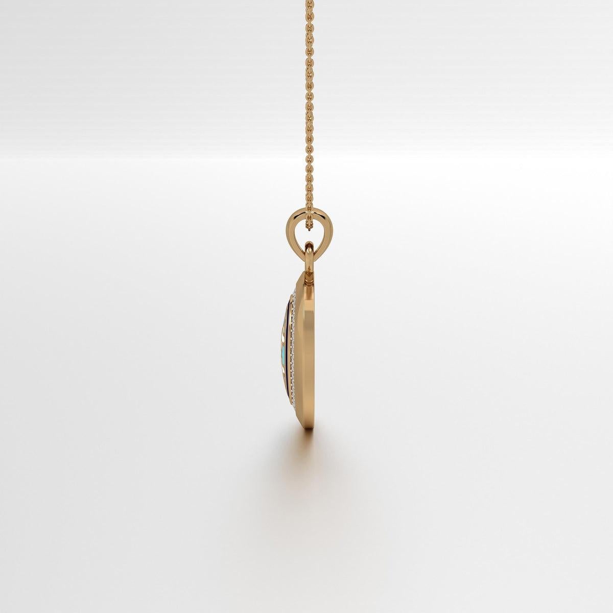 Ciondolo ovale Aynur con Loop Medium, della nostra pluripremiata collezione Miraas, meticolosamente realizzato in oro 18kt, con diamanti finemente assortiti e incastonato con motivo turco a nido d'ape con dettagli in smalto blu di Prussia, turchese