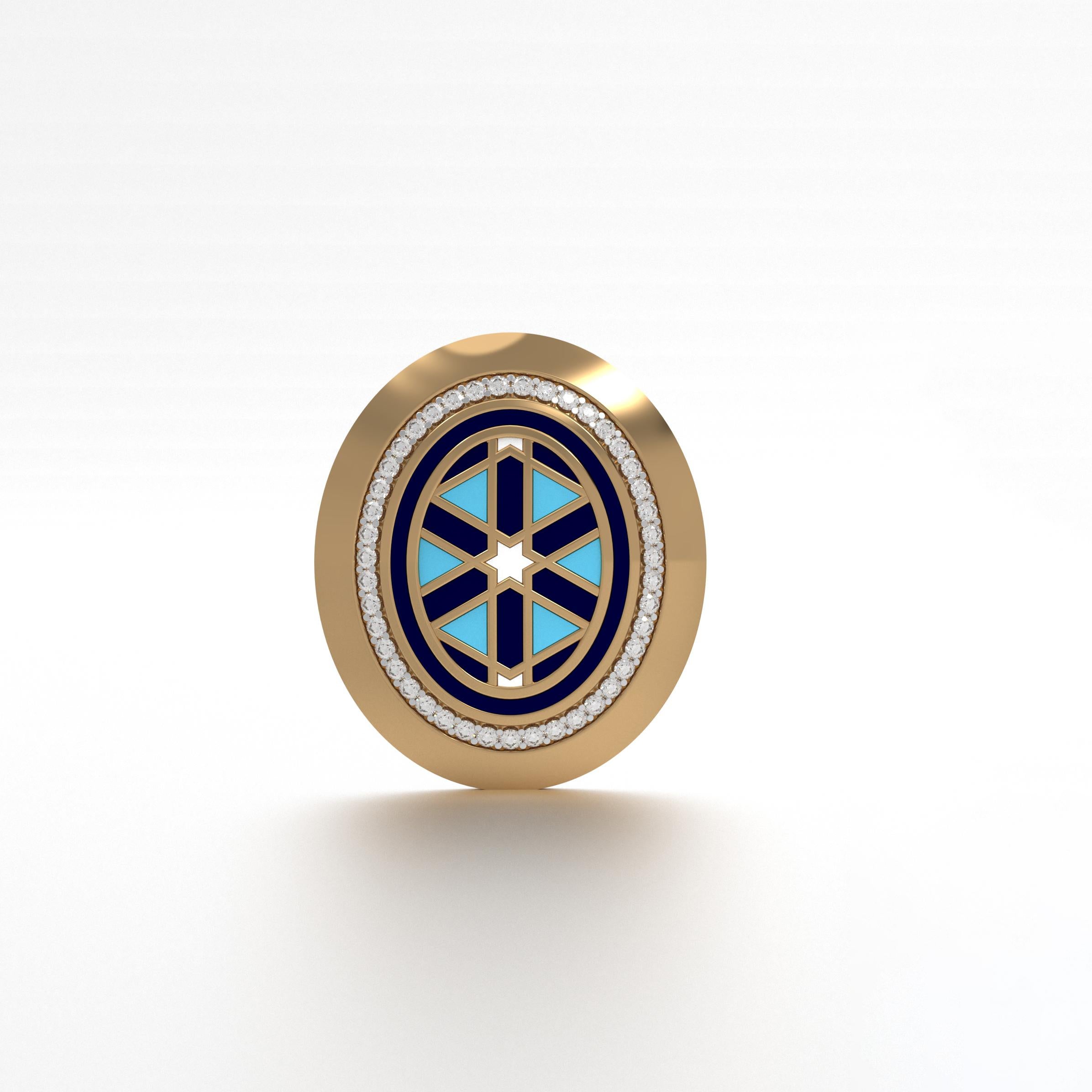 Aynur Oval Studs Medium, from our award winning Miraas collection meticulously crafted in 18kt gold, with finely assorted diamonds, and set with 6 point star Persion girih pattern in specially formulated Prussian Blue, Sky Blue and Ivory White