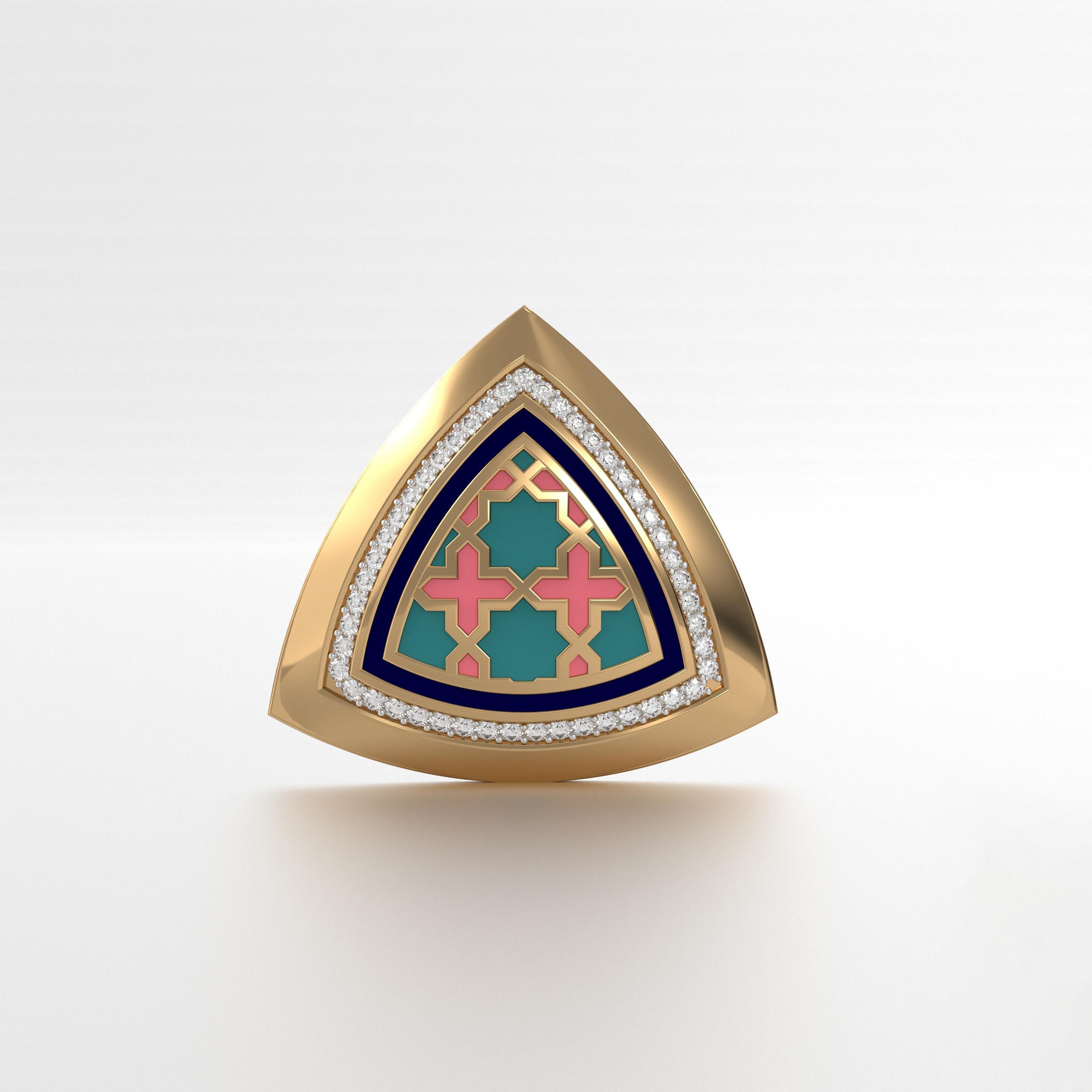 Round Cut SOHNAA 18Kt Gold Diamond Enamel Miraas Aynur Trillion Studs Earrings For Sale