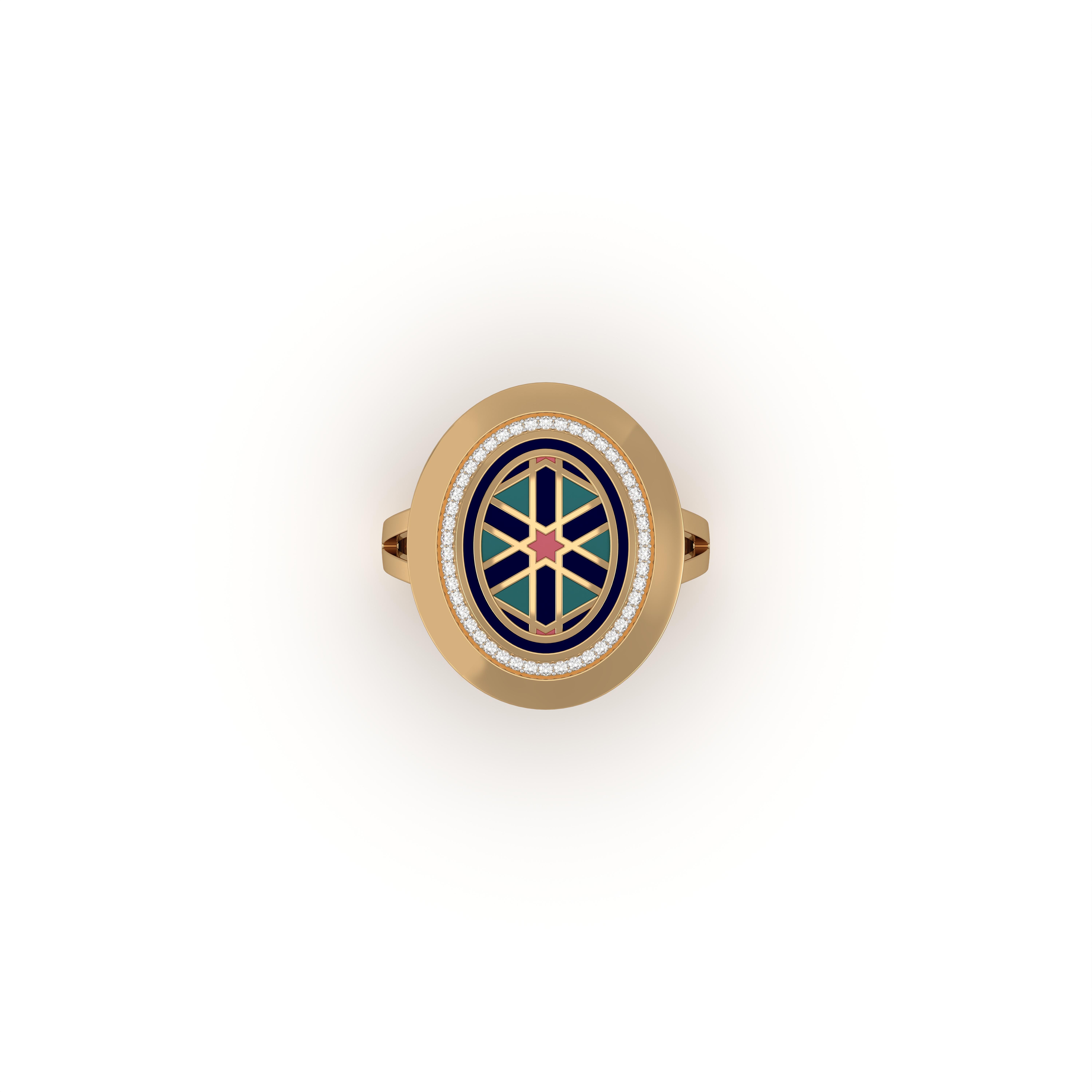 For Sale:  SOHNAA 18Kt Gold Diamond Enamel Miraas Aynur Vertical Oval Signet Ring 2
