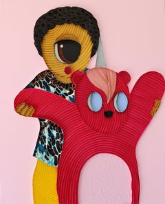 "Plushie V" - Mixed Media Figurative Portrait With Toy Bear