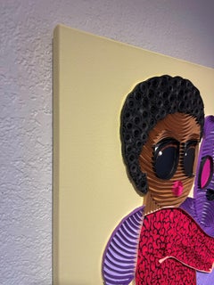 "Plushie VI" - Mixed Media Figurative Artwork Featuring Woman and Purple Bear