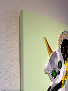 "Plushie VII" - Quilled Mixed Media Artwork of Figure and Bear Plushie