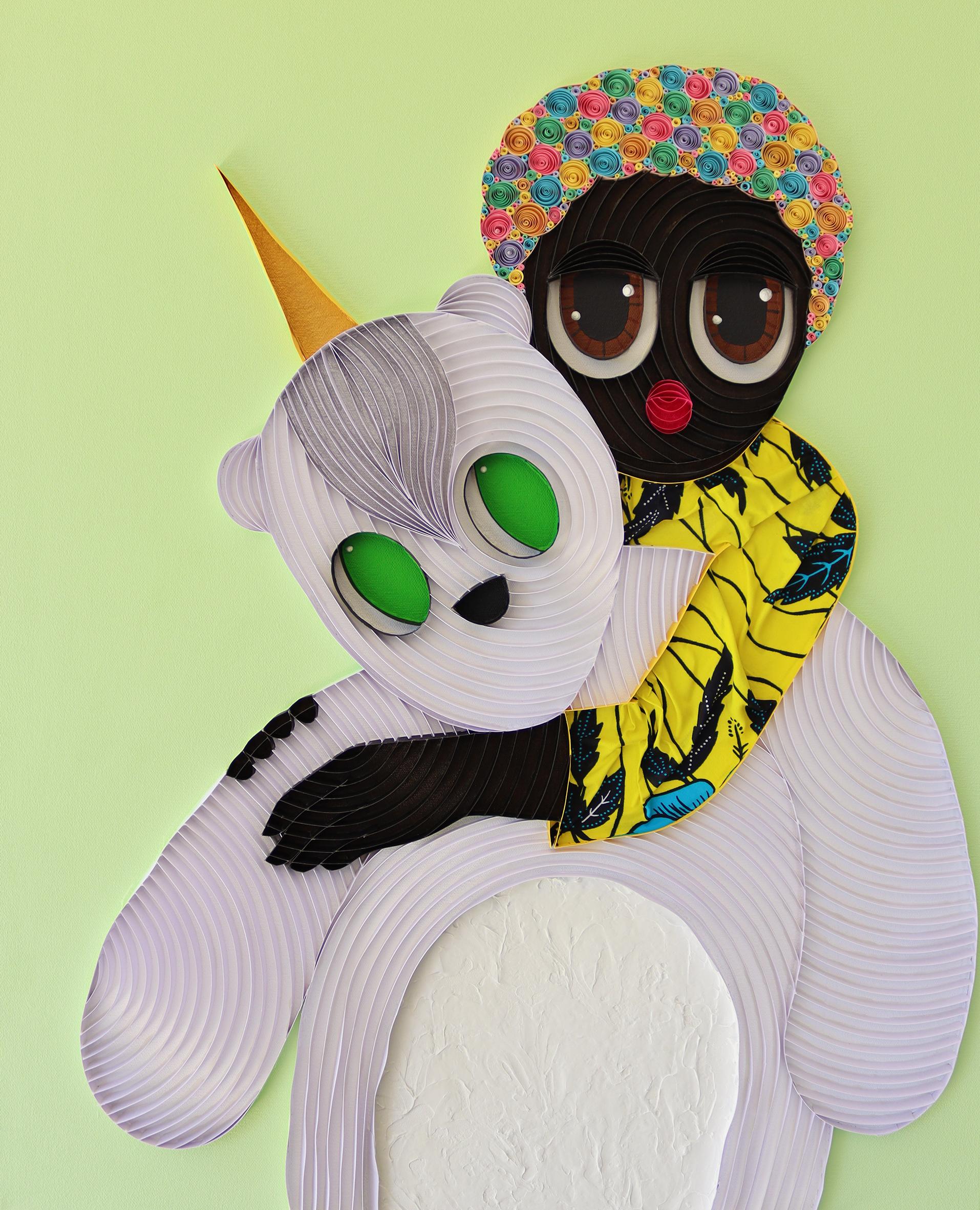 "Peluche VII" - Obra de arte en técnica mixta con figuras y peluches de osos - Mixed Media Art de Ayobola Kekere-Ekun