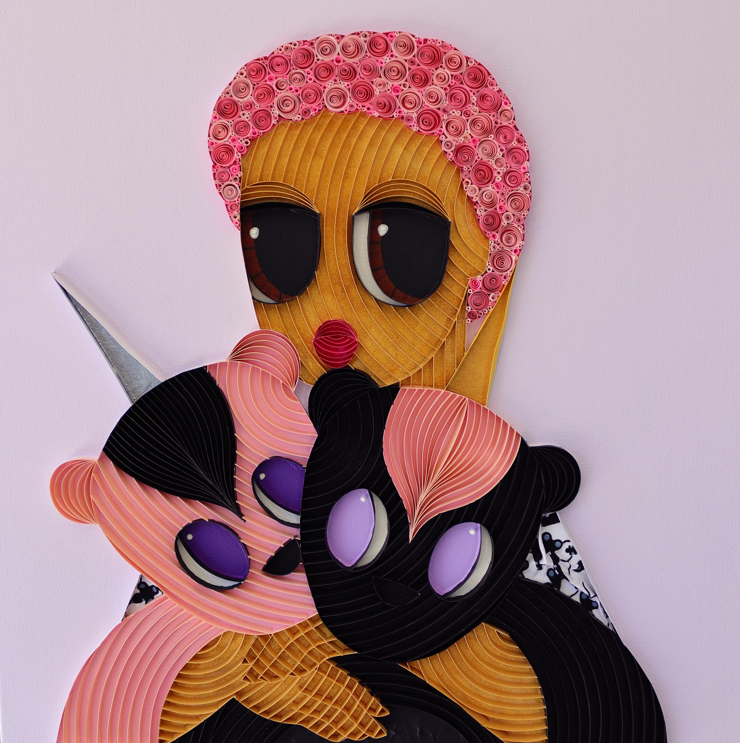 Animal Painting de Ayobola Kekere-Ekun - "Peluche X" - Retrato en técnica mixta con figuras de peluche