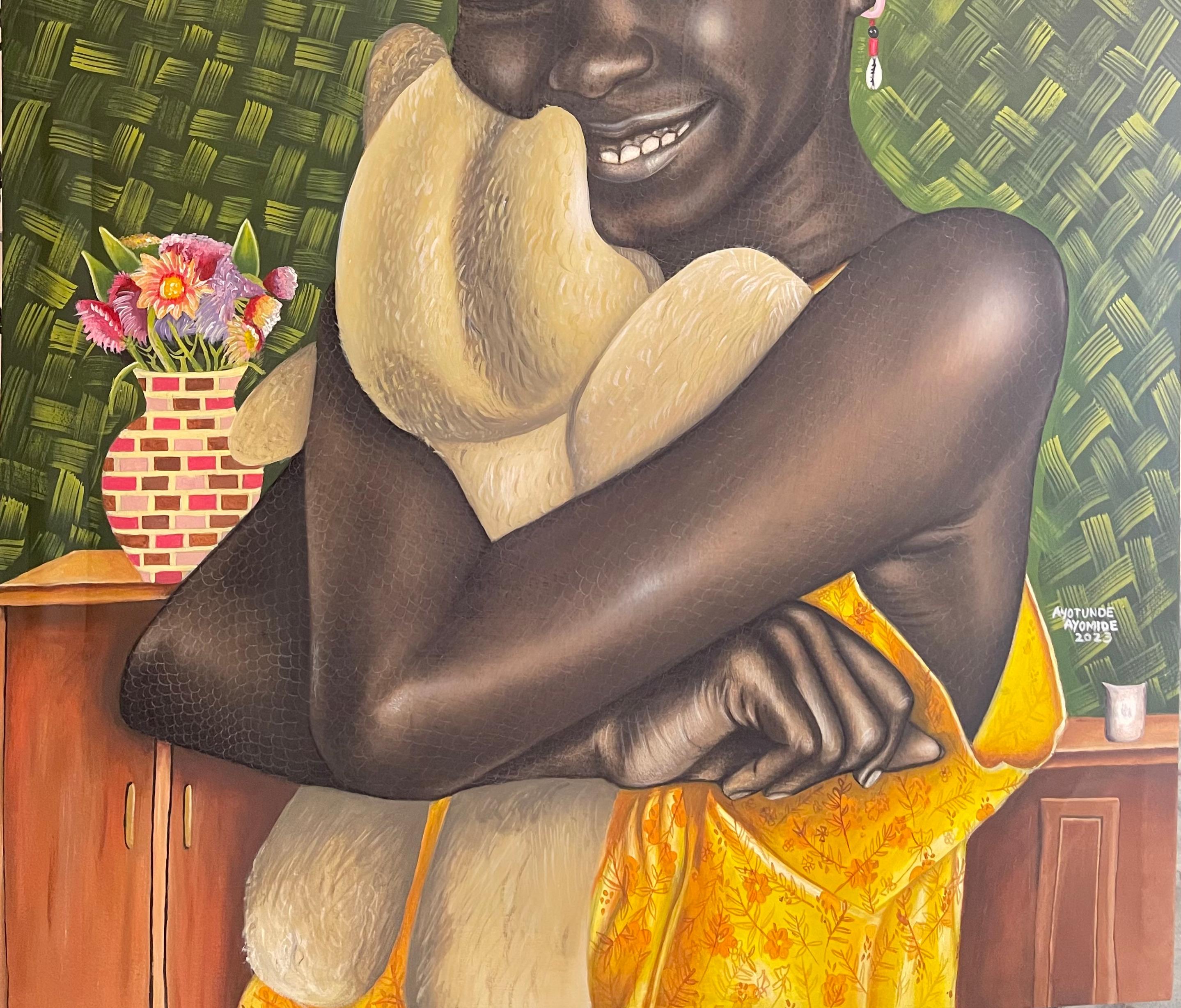Compañero - Contemporáneo, Siglo XXI, Retrato Figurativo, Mujer, Oso de peluche en venta 1