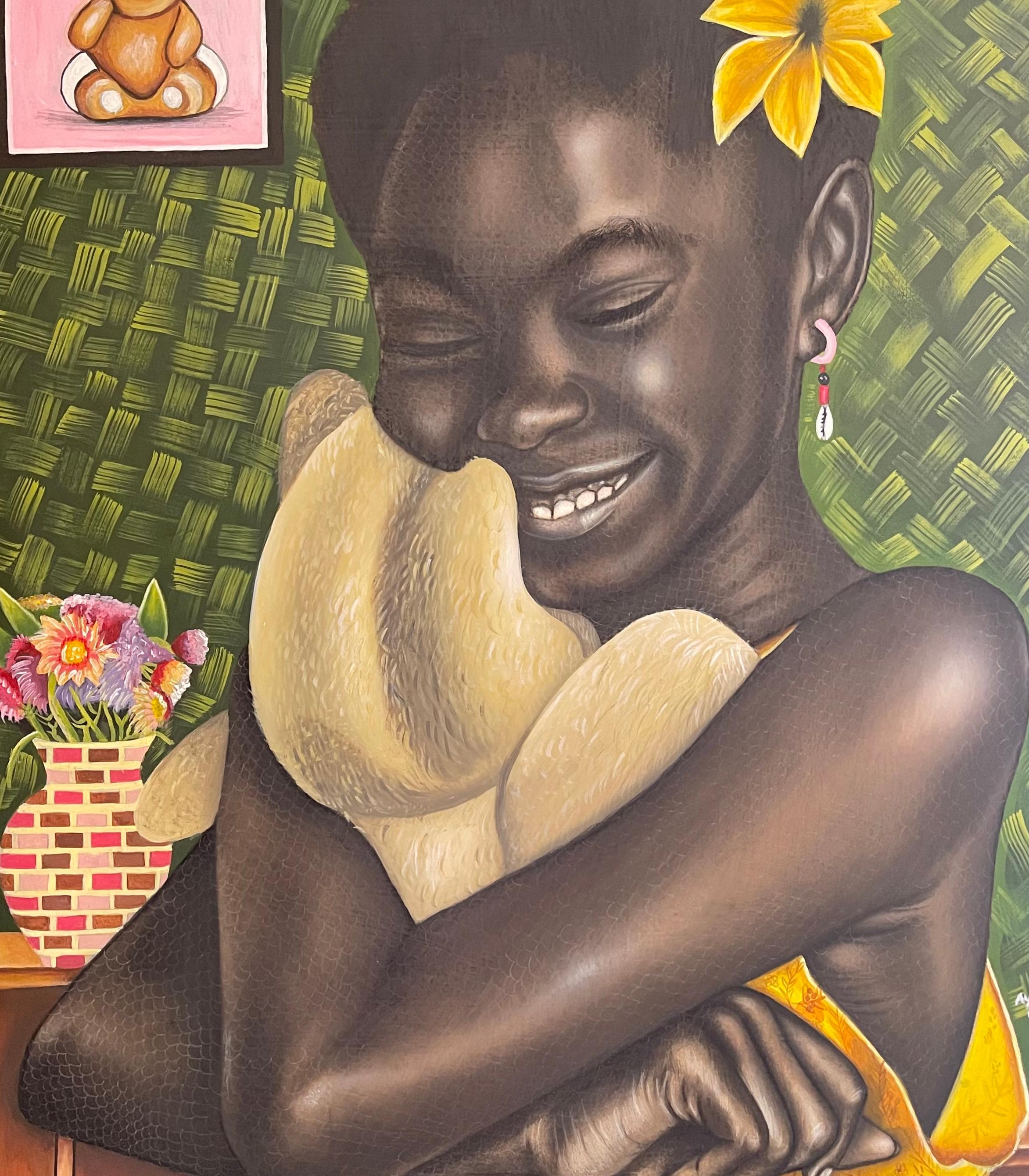 Compañero - Contemporáneo, Siglo XXI, Retrato Figurativo, Mujer, Oso de peluche en venta 2
