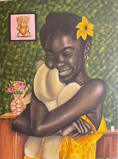 Compañero - Contemporáneo, Siglo XXI, Retrato Figurativo, Mujer, Oso de peluche