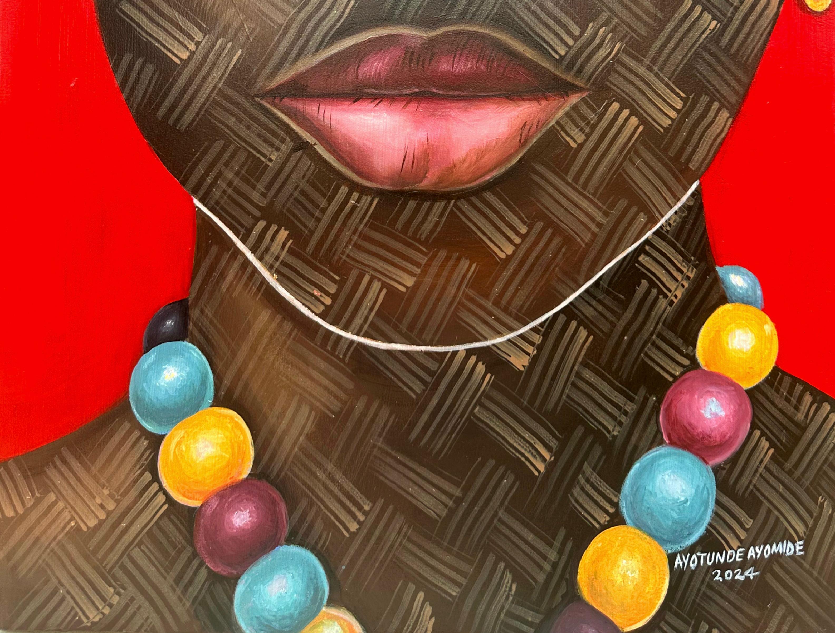 Gaze 1 -Contemporary, 21st Century, Figurative Portrait, Africa, Women, Acrylic - Brown Portrait Painting by Ayotunde Ayomide