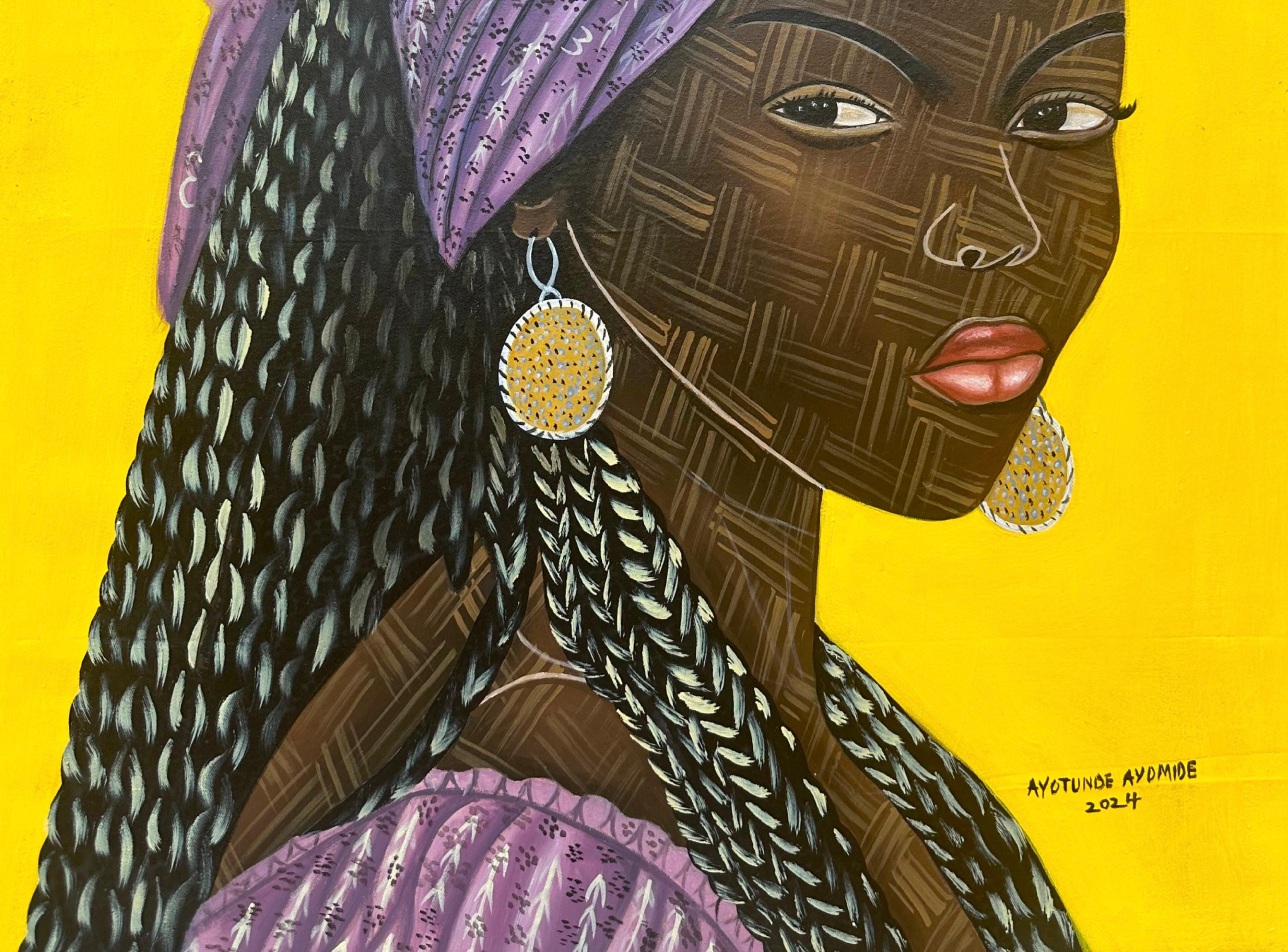 Glamour 1 (Portrait of Ayoke) - Contemporary, 21st Century, Figurative, Women - Brown Figurative Painting by Ayotunde Ayomide