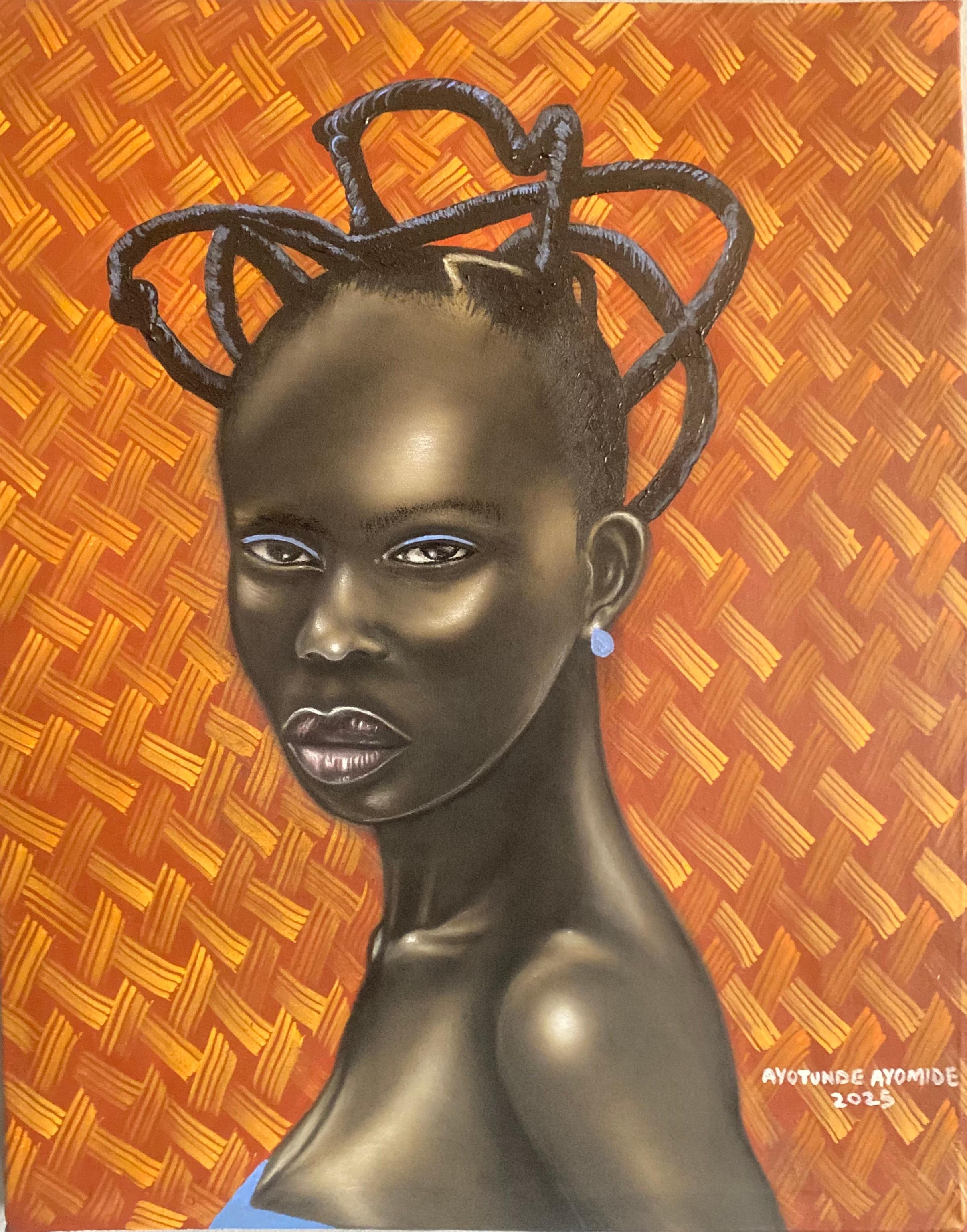 Ayotunde Ayomide Figurative Painting - Seer 1: 21st Century Contemporary Figurative Mixed Media Painting of Woman Hair