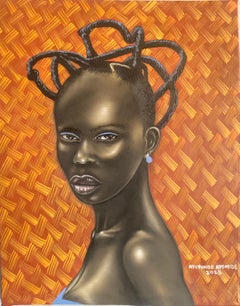 Mindset : peinture figurative contemporaine du 21e siècle en techniques mixtes de cheveux de femme